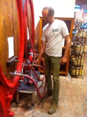 At the wine store!  Bulk wine fill-ups for only 1.95 euros/ litre!  And it's good stuff!